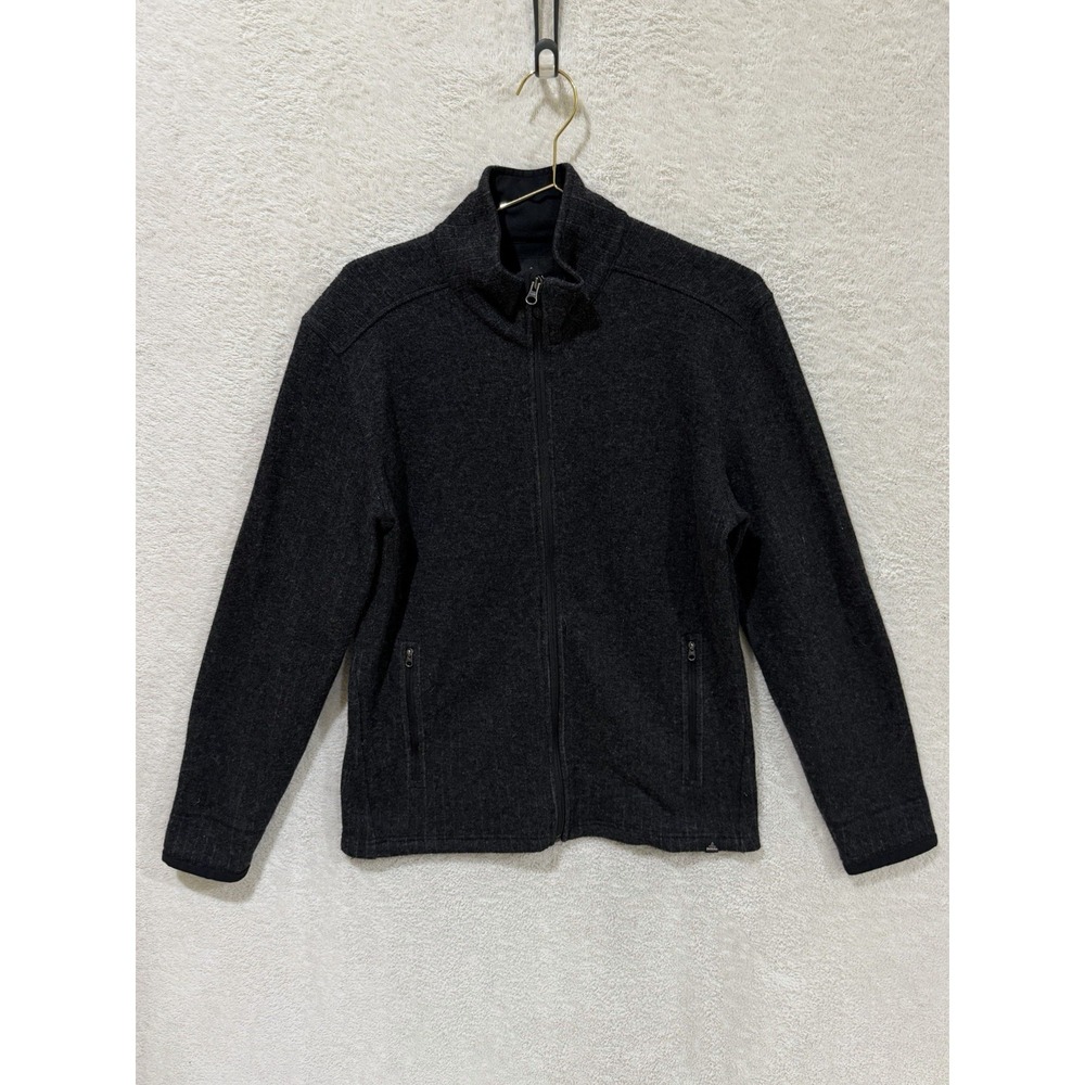 Prana Mens Medium Barclay Wool Blend Full Zip Ribbed Sweater Jacket Dark Grey